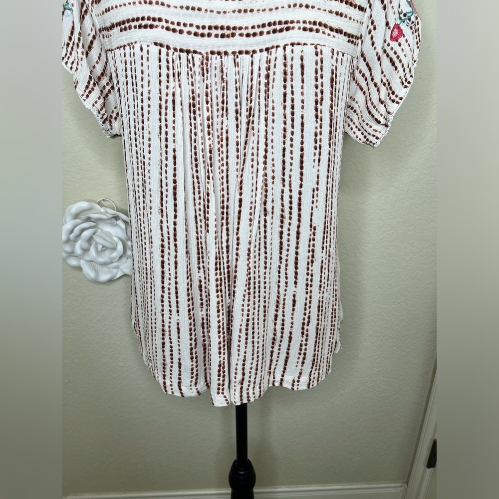 NTM: Savanna Jane Dot Striped Floral Embroidered Peasant Blouse Sz Large - Picture 12 of 15